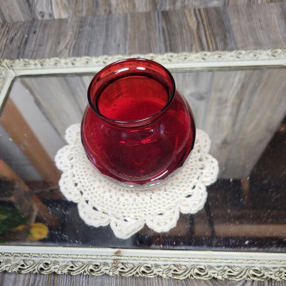 Vintage Ruby Red Glass Rose Bowl Vase Anchor Hocking - Picture 3 of 5
